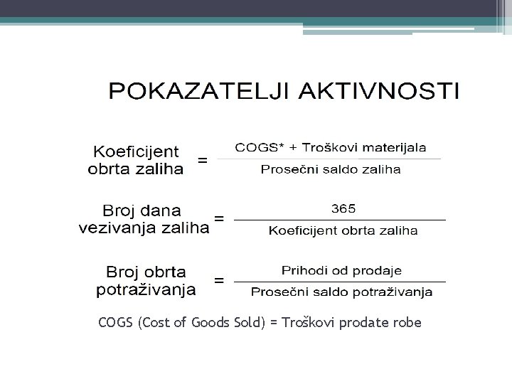 COGS (Cost of Goods Sold) = Troškovi prodate robe 