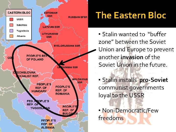 The Eastern Bloc • Stalin wanted to “buffer zone” between the Soviet Union and