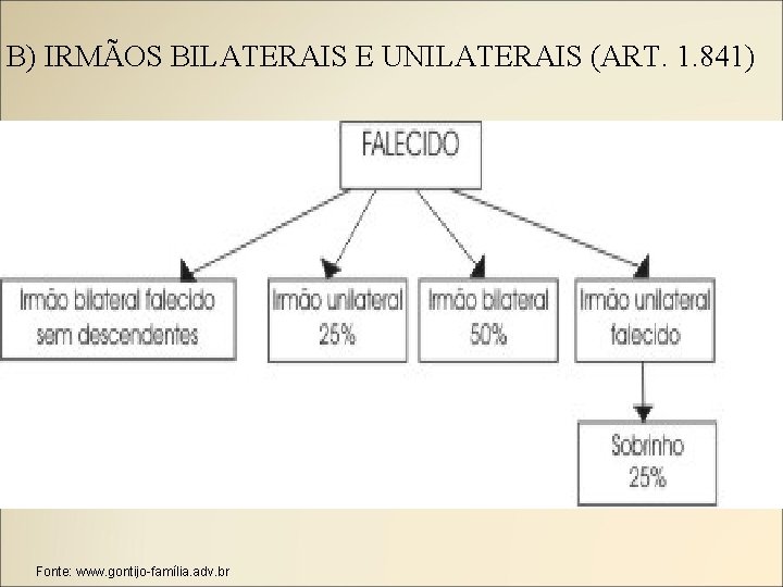B) IRMÃOS BILATERAIS E UNILATERAIS (ART. 1. 841) Fonte: www. gontijo-família. adv. br 