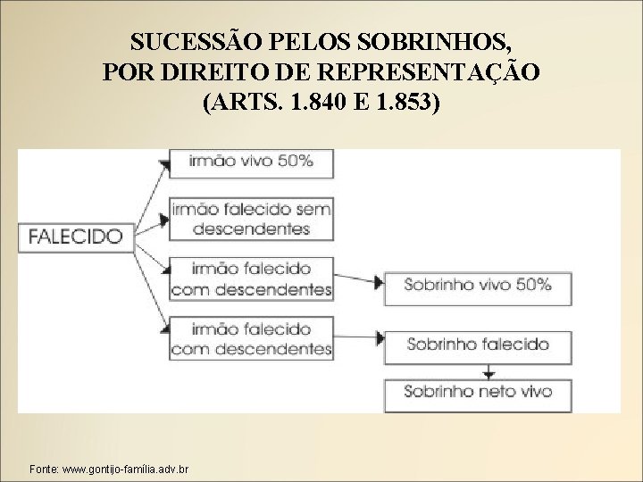 SUCESSÃO PELOS SOBRINHOS, POR DIREITO DE REPRESENTAÇÃO (ARTS. 1. 840 E 1. 853) Fonte: