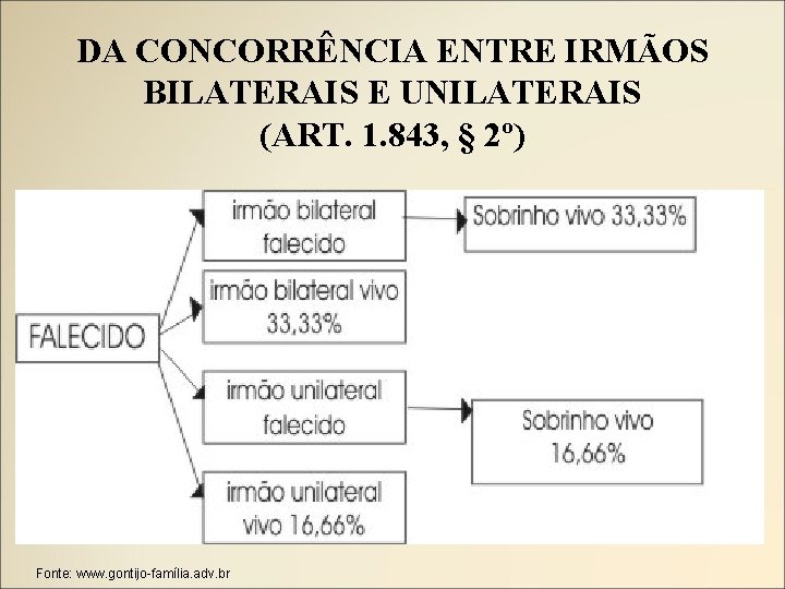 DA CONCORRÊNCIA ENTRE IRMÃOS BILATERAIS E UNILATERAIS (ART. 1. 843, § 2º) Fonte: www.