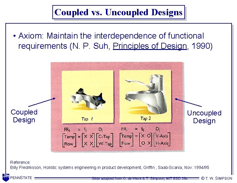 Coupled vs. Uncoupled Designs • Axiom: Maintain the interdependence of functional requirements (N. P.