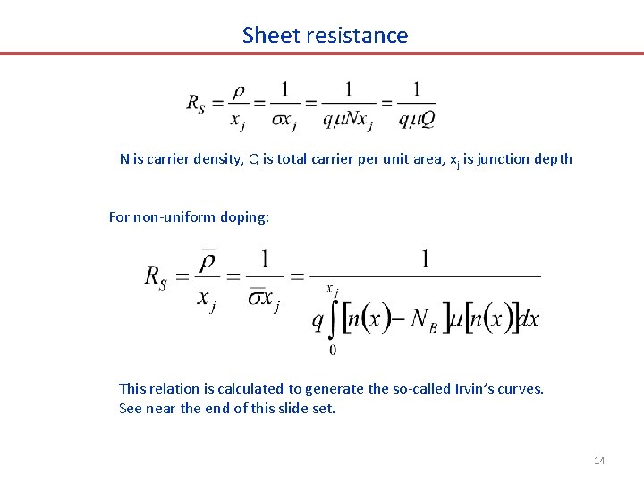 Sheet resistance N is carrier density, Q is total carrier per unit area, xj