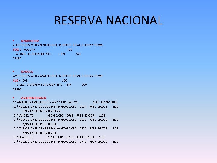 RESERVA NACIONAL • DANBOGOTA A: APT B: BUS C: CITY G: GRD H: HELI