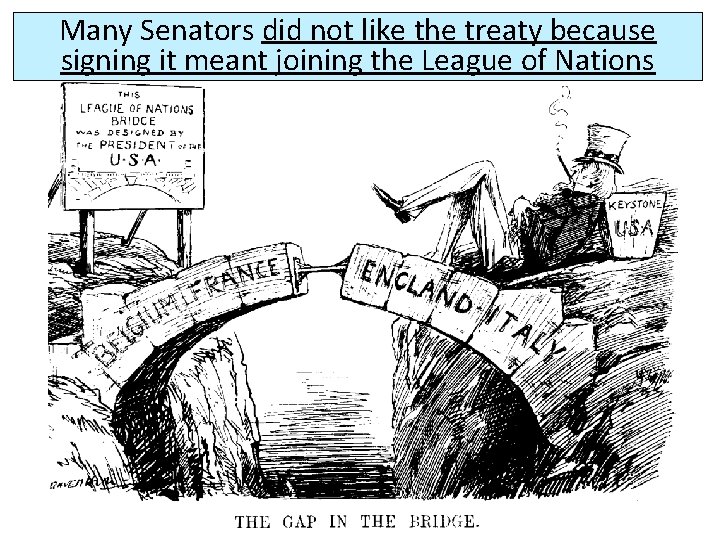 Many Senators did not like the treaty because signing it meant joining the League