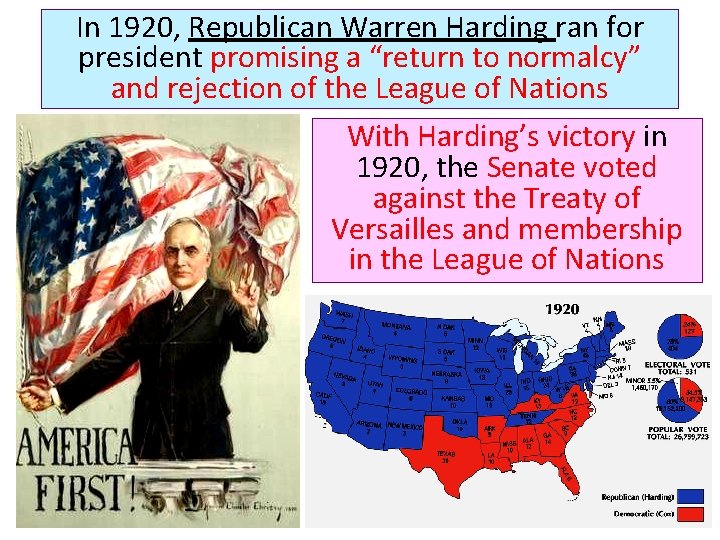 In 1920, Republican Warren Harding ran for president promising a “return to normalcy” and