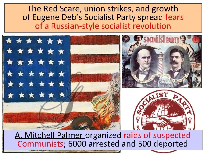 The Red Scare, union strikes, and growth of Eugene Deb’s Socialist Party spread fears