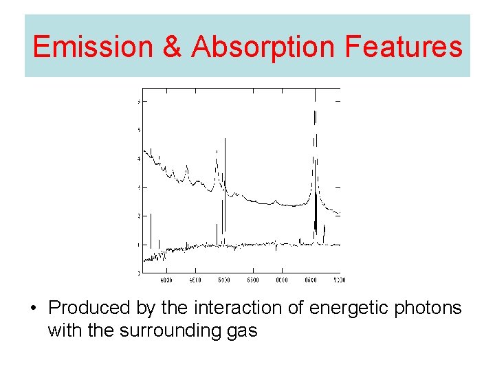 Emission & Absorption Features • Produced by the interaction of energetic photons with the