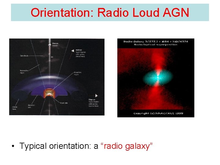 Orientation: Radio Loud AGN • Typical orientation: a “radio galaxy” 