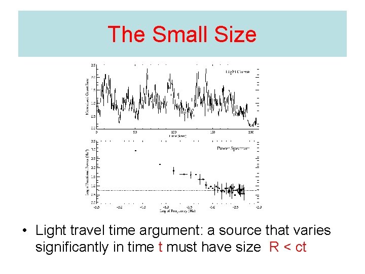 The Small Size • Light travel time argument: a source that varies significantly in