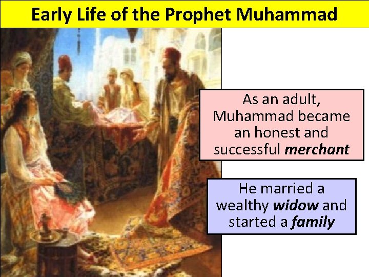 Early Life of the Prophet Muhammad As an adult, Muhammad became an honest and