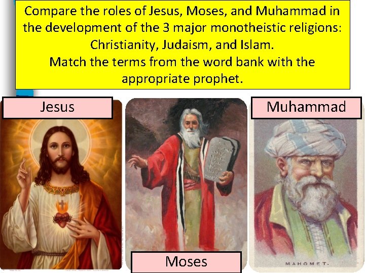 Compare the roles of Jesus, Moses, and Muhammad in the development of the 3