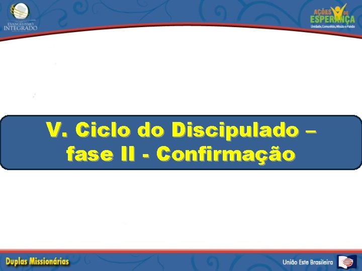 V. Ciclo do Discipulado – fase II - Confirmação 