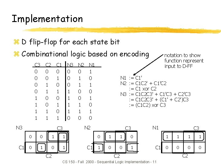 Implementation z D flip-flop for each state bit z Combinational logic based on encoding