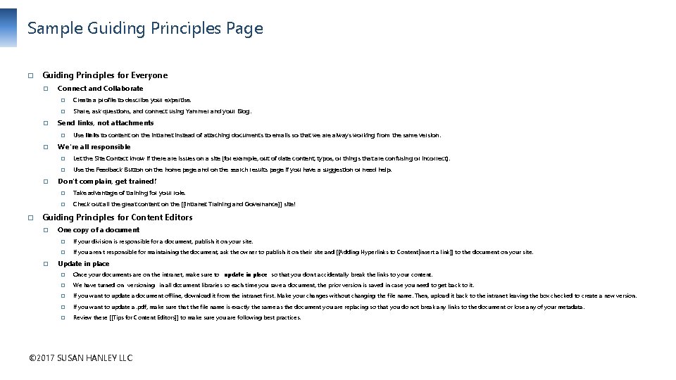 Sample Guiding Principles Page � Guiding Principles for Everyone � � Connect and Collaborate