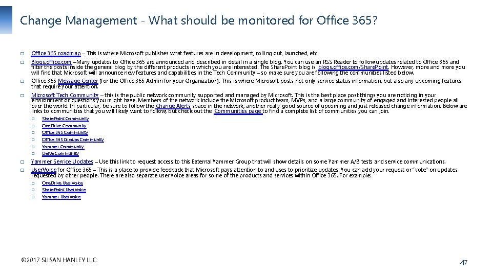 Change Management - What should be monitored for Office 365? � Office 365 roadmap