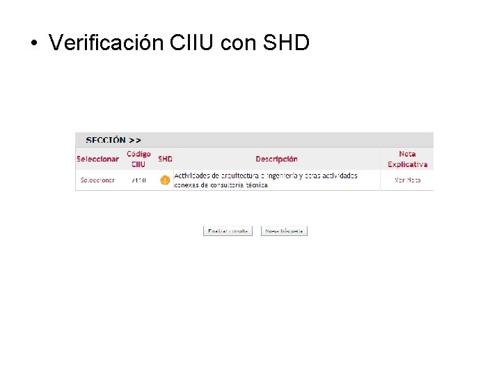  • Verificación CIIU con SHD 