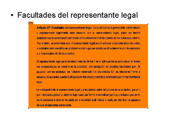  • Facultades del representante legal 