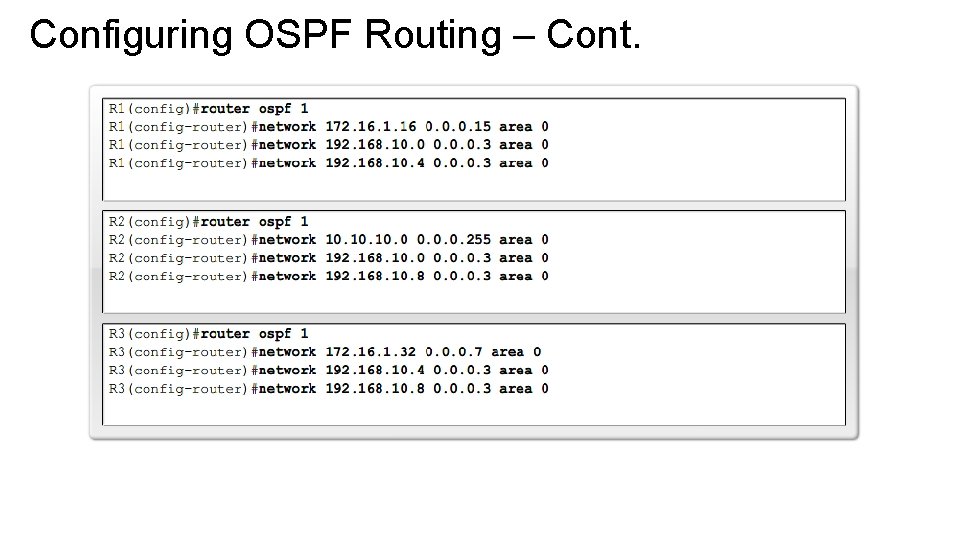 Configuring OSPF Routing – Cont. 
