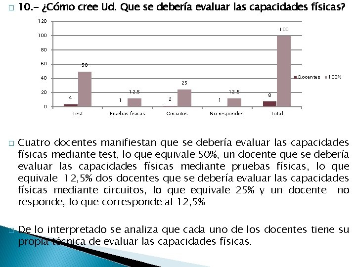 � 10. - ¿Cómo cree Ud. Que se debería evaluar las capacidades físicas? 120