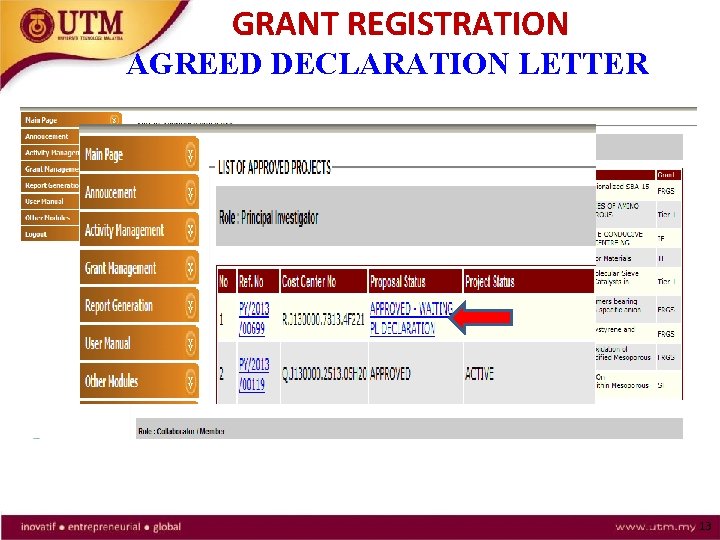 GRANT REGISTRATION AGREED DECLARATION LETTER 13 