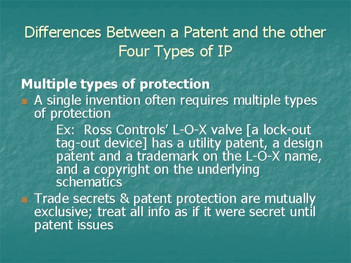 Differences Between a Patent and the other Four Types of IP Multiple types of