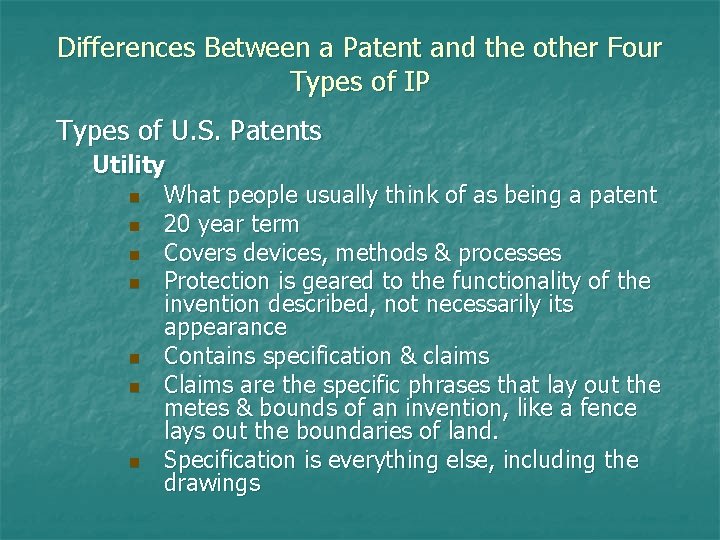 Differences Between a Patent and the other Four Types of IP Types of U.