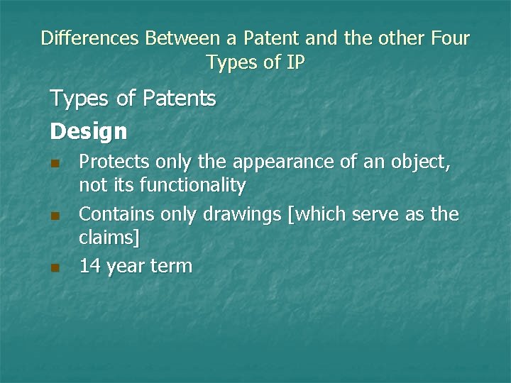 Differences Between a Patent and the other Four Types of IP Types of Patents