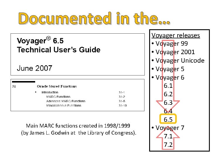 Documented in the… Main MARC functions created in 1998/1999 (by James L. Godwin at