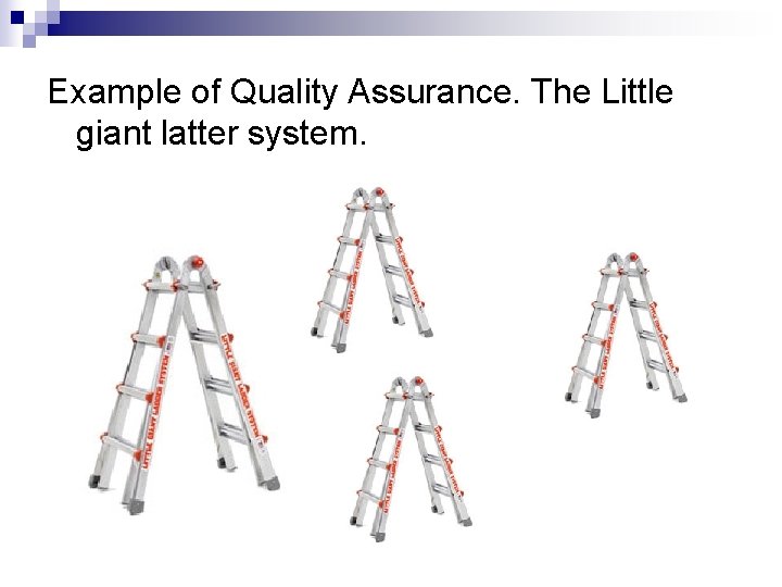 Example of Quality Assurance. The Little giant latter system. Example of Quality Assurance. The Little giant latter system.