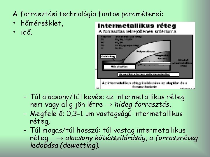 A forrasztási technológia fontos paraméterei: • hőmérséklet, • idő. – Túl alacsony/túl kevés: az