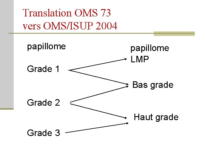 Translation OMS 73 vers OMS/ISUP 2004 papillome Grade 1 papillome LMP Bas grade Grade