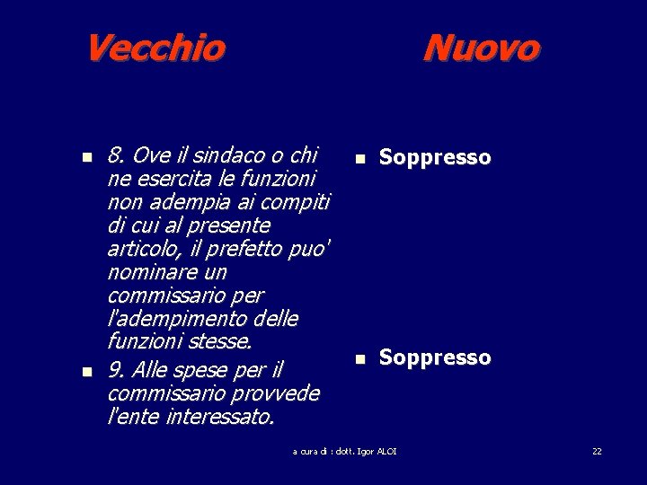 Vecchio Nuovo 8. Ove il sindaco o chi ne esercita le funzioni non adempia