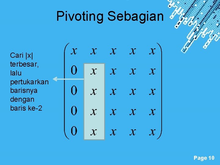 Pivoting Sebagian Cari |x| terbesar, lalu pertukarkan barisnya dengan baris ke-2 Powerpoint Templates Page
