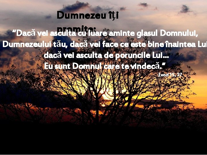 Dumnezeu îţi promite: “Dacă vei asculta cu luare aminte glasul Domnului, Dumnezeului tău, dacă Dumnezeu îţi promite: “Dacă vei asculta cu luare aminte glasul Domnului, Dumnezeului tău, dacă