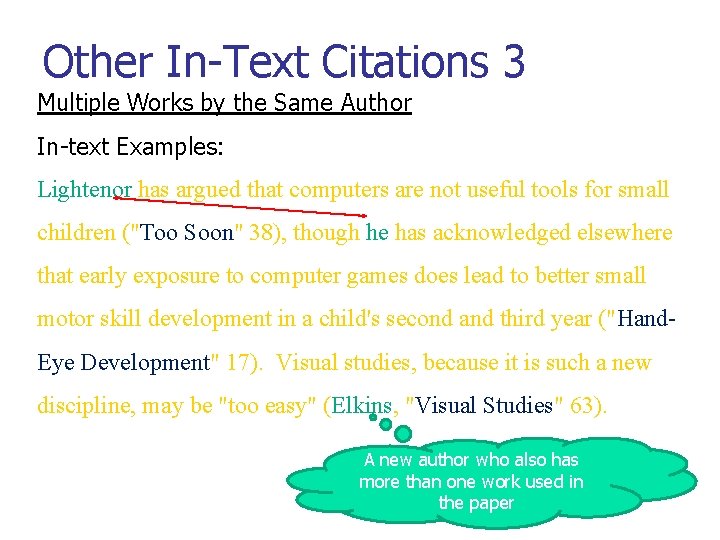 Other In-Text Citations 3 Multiple Works by the Same Author In-text Examples: Lightenor has