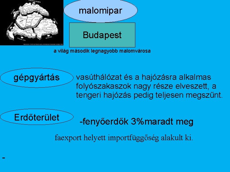 malomipar Budapest a világ második legnagyobb malomvárosa gépgyártás Erdőterület vasúthálózat és a hajózásra alkalmas