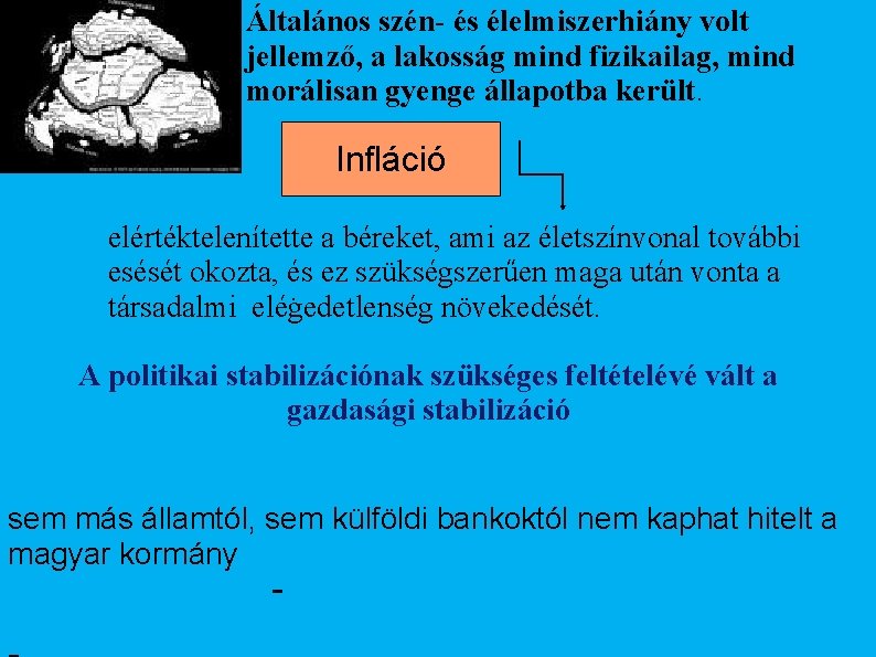 Általános szén- és élelmiszerhiány volt jellemző, a lakosság mind fizikailag, mind morálisan gyenge állapotba