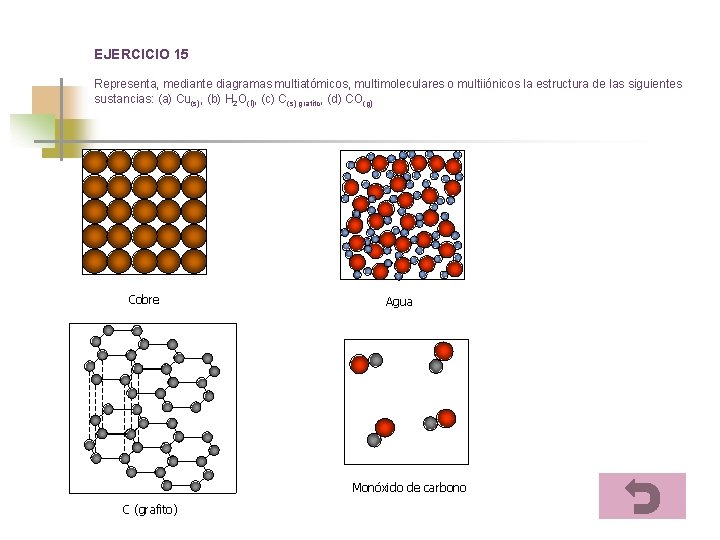 EJERCICIO 15 Representa, mediante diagramas multiatómicos, multimoleculares o multiiónicos la estructura de las siguientes