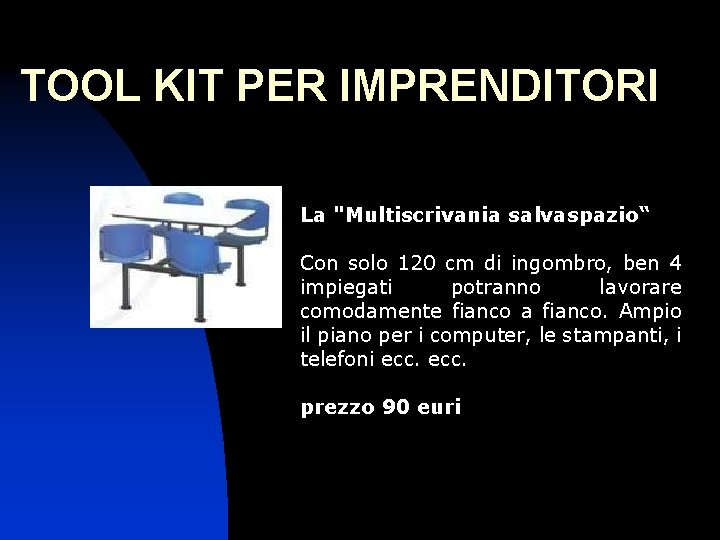 TOOL KIT PER IMPRENDITORI La "Multiscrivania salvaspazio“ Con solo 120 cm di ingombro, ben