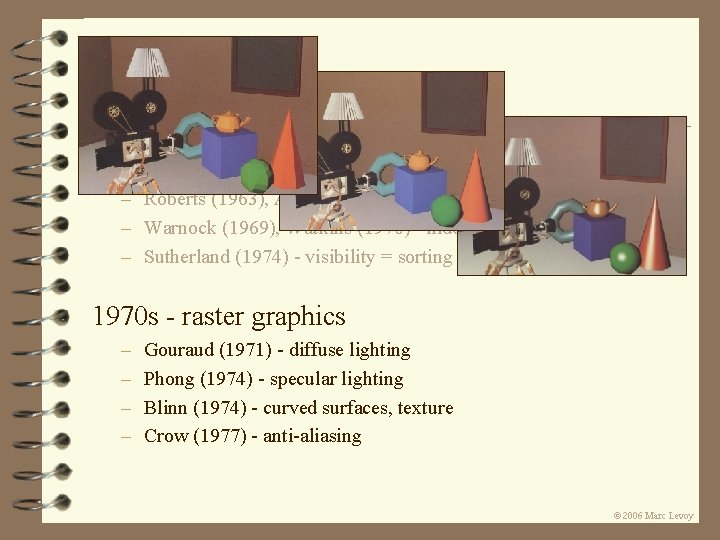 1960 s - the visibility problem – Roberts (1963), Appel (1967) - hidden-line algorithms 1960 s - the visibility problem – Roberts (1963), Appel (1967) - hidden-line algorithms