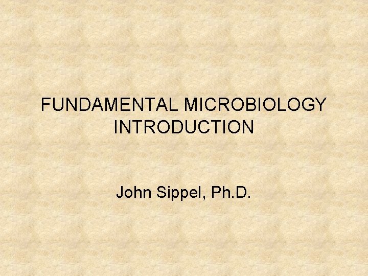 FUNDAMENTAL MICROBIOLOGY INTRODUCTION John Sippel, Ph. D. 