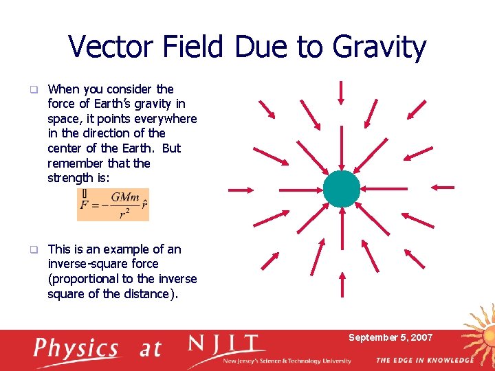 Vector Field Due to Gravity q When you consider the force of Earth’s gravity
