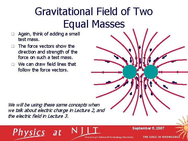 Gravitational Field of Two Equal Masses Again, think of adding a small test mass.