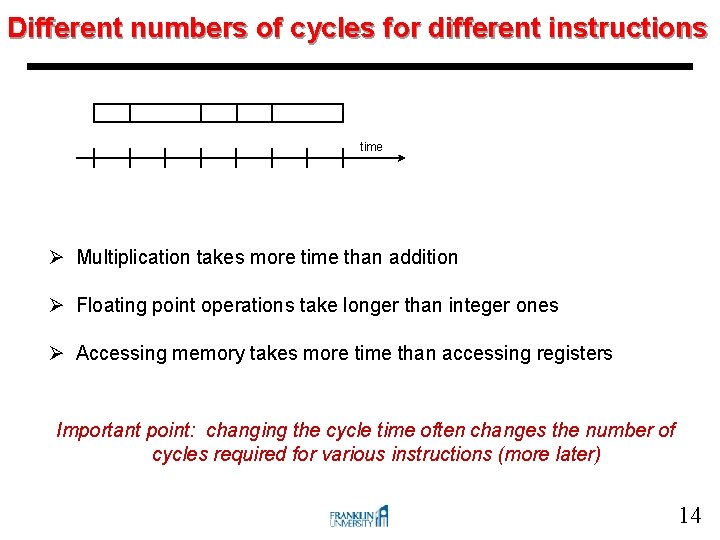 Different numbers of cycles for different instructions time Ø Multiplication takes more time than