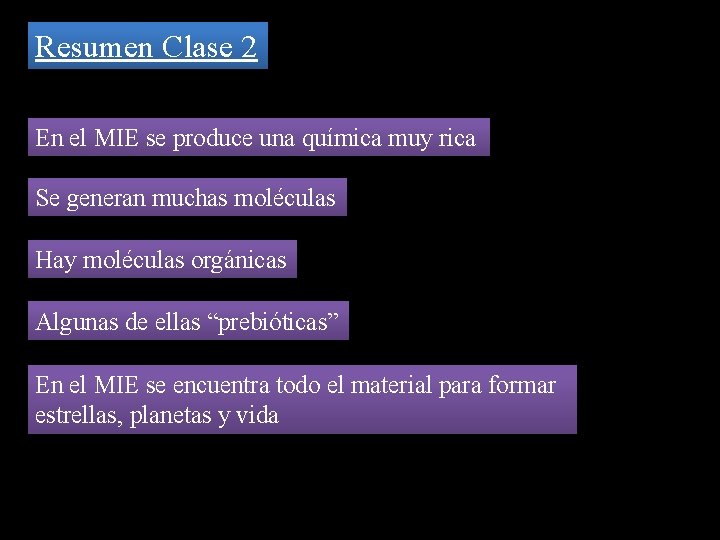 Resumen Clase 2 En el MIE se produce una química muy rica Se generan