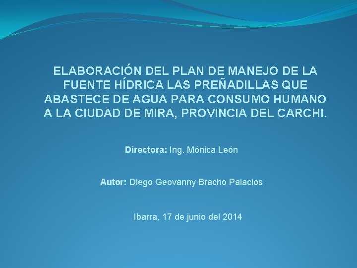 ELABORACIÓN DEL PLAN DE MANEJO DE LA FUENTE HÍDRICA LAS PREÑADILLAS QUE ABASTECE DE