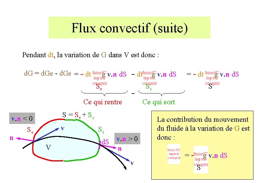 Flux convectif (suite) Pendant dt, la variation de G dans V est donc :