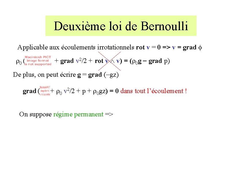 Deuxième loi de Bernoulli Applicable aux écoulements irrotationnels rot v = 0 => v