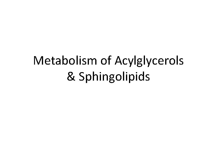 Metabolism of Acylglycerols & Sphingolipids 